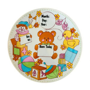 Vintage Kids Ron Gordon Birth Announcement Teddy Bear Plate